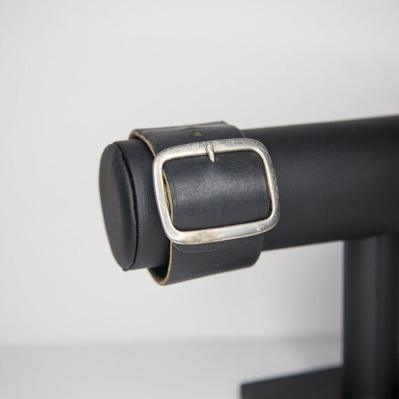 SOLD Vintage Gothic Punk Black Leather Cuff with Buckle - Picture 2 of 8